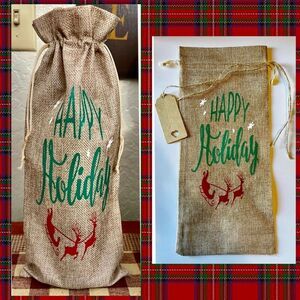 Holiday Burlap Wine Bottle Gift Bag